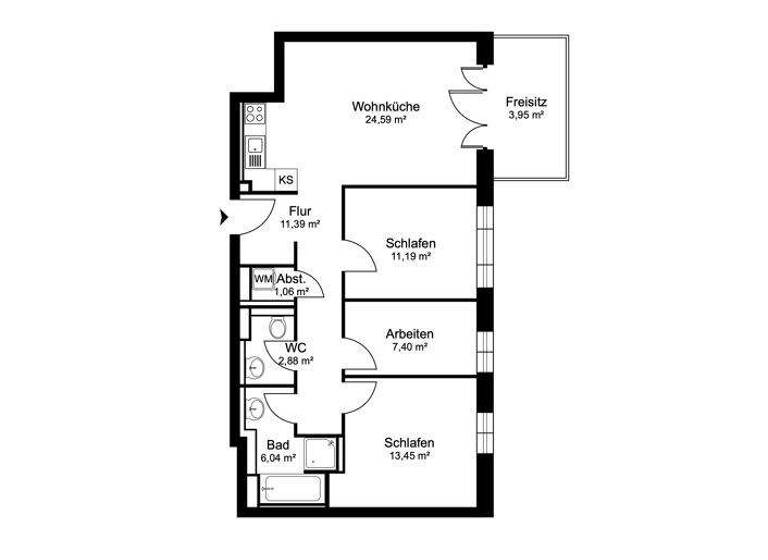 Wohnung zur Miete - Erstbezug 1.303 € 3,5 Zimmer 82 m² 4. Geschoss Pinneberg 25421