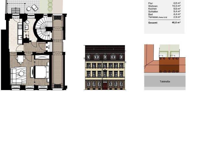 Wohnung zur Miete 746 € 2 Zimmer 46,6 m² EG frei ab 01.04.2026 Talstraße 16 Äußere Neustadt Dresden 01099