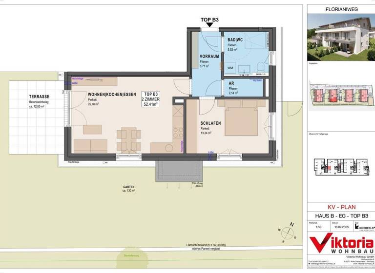 Wohnung zum Kauf - Erstbezug 268.000 € 2 Zimmer 52,4 m² EG Bergheim 5101