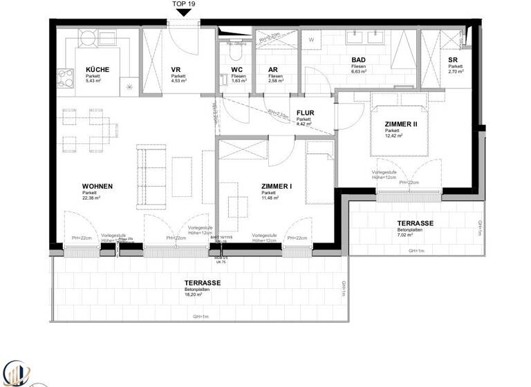 Terrassenwohnung zum Kauf - Erstbezug provisionsfrei 428.700 € 3 Zimmer 74,2 m² 3. Geschoss Deutsch-Wagram 2232