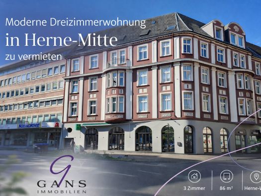 Wohnung zur Miete 597 € 3 Zimmer 88 m² 3. Geschoss frei ab sofort Freiligrathstraße 21 Herne-Mitte Herne 44623