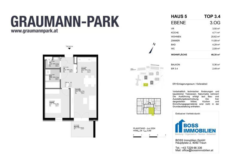Wohnung zum Kauf - Erstbezug 282.800 € 2 Zimmer 46,3 m² 3. Geschoss Graumannpark 5 Traun 4050