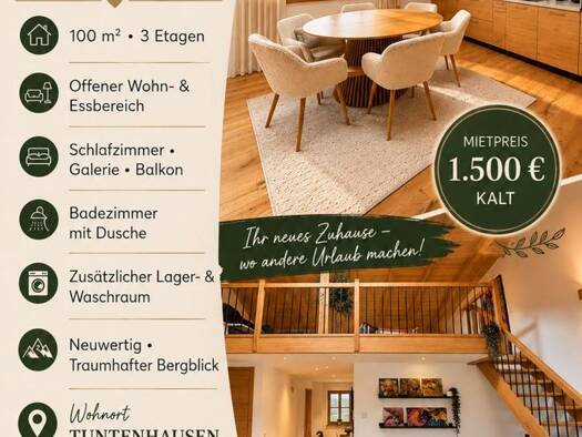 Wohnung zur Miete 1.500 € 2 Zimmer 100 m² Geschoss EG/3 frei ab sofort Oberrain Tuntenhausen 83104