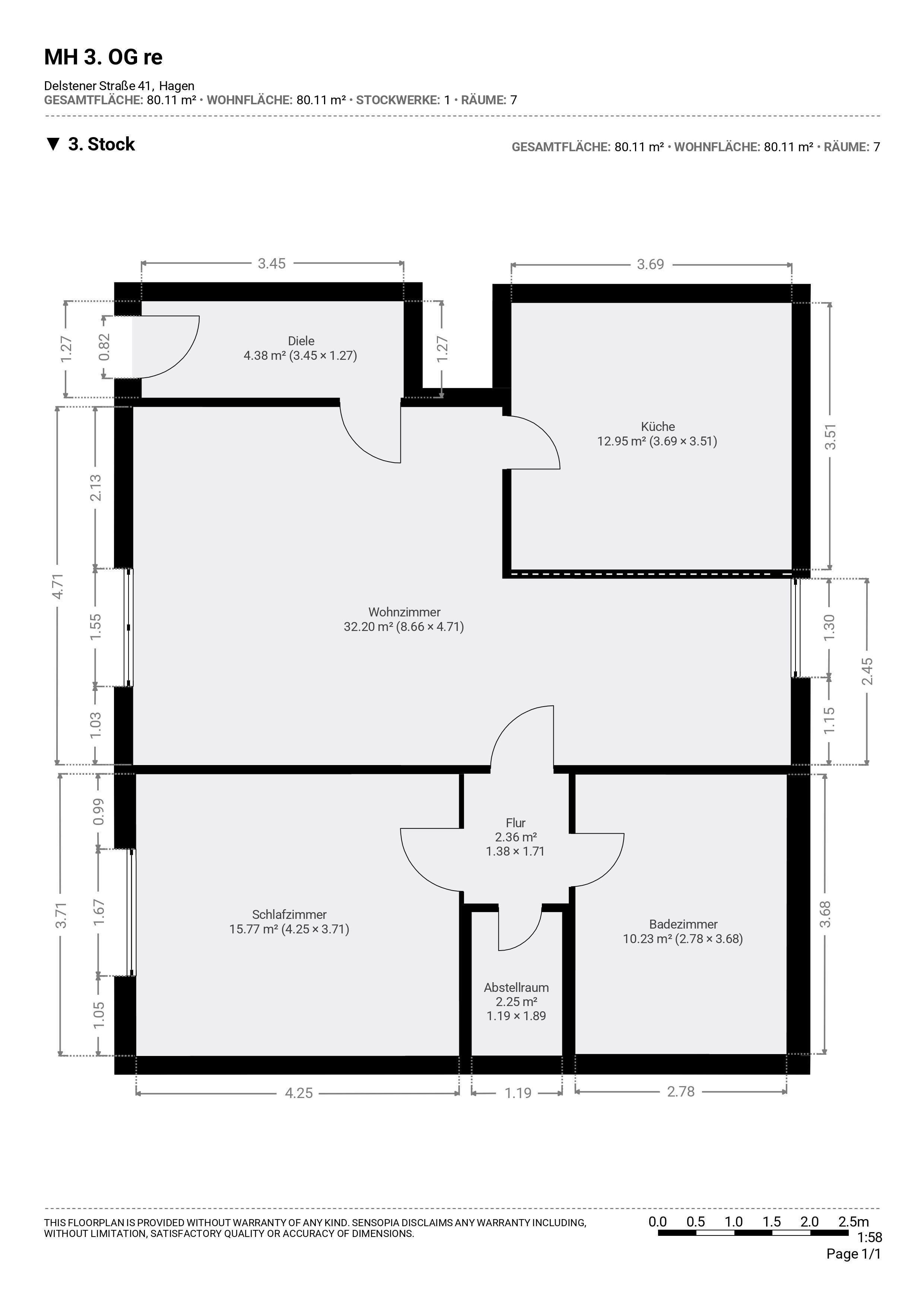 Wohnung zur Miete 440 € 2,5 Zimmer 80 m²<br/>Wohnfläche 3.<br/>Geschoss ab sofort<br/>Verfügbarkeit Delsterner Straße 41 Delstern Hagen 58091