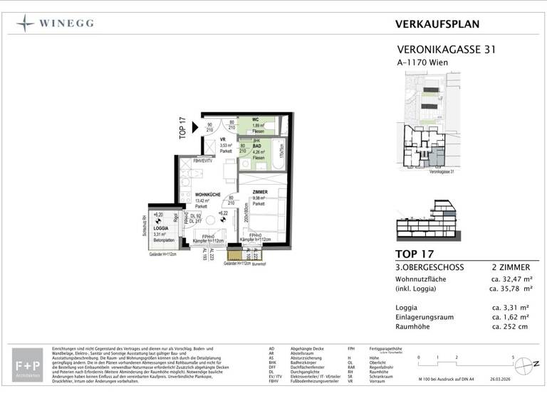 Wohnung zum Kauf - Erstbezug 275.900 € 2 Zimmer 32,6 m² 3. Geschoss Veronikagasse 31 Wien 1170