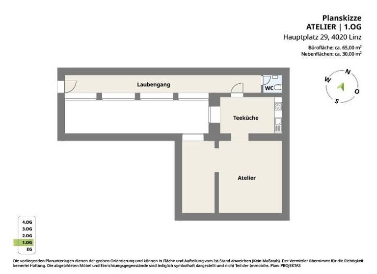 Bürofläche zur Miete 700 € 2,5 Zimmer 95 m² Bürofläche Hauptplatz 29 Linz 4020