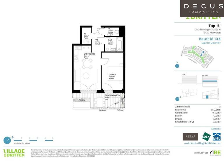 Wohnung zum Kauf - Erstbezug 338.400 € 2 Zimmer 46,7 m² 2. Geschoss Wien 1030