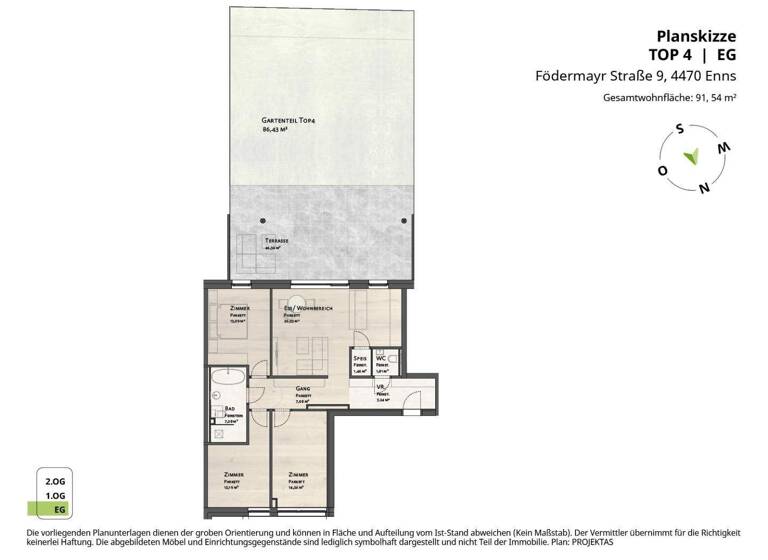 Wohnung zum Kauf - Erstbezug 447.615 € 4 Zimmer 91,5 m² EG Födermayrstraße 9 Enns 4470