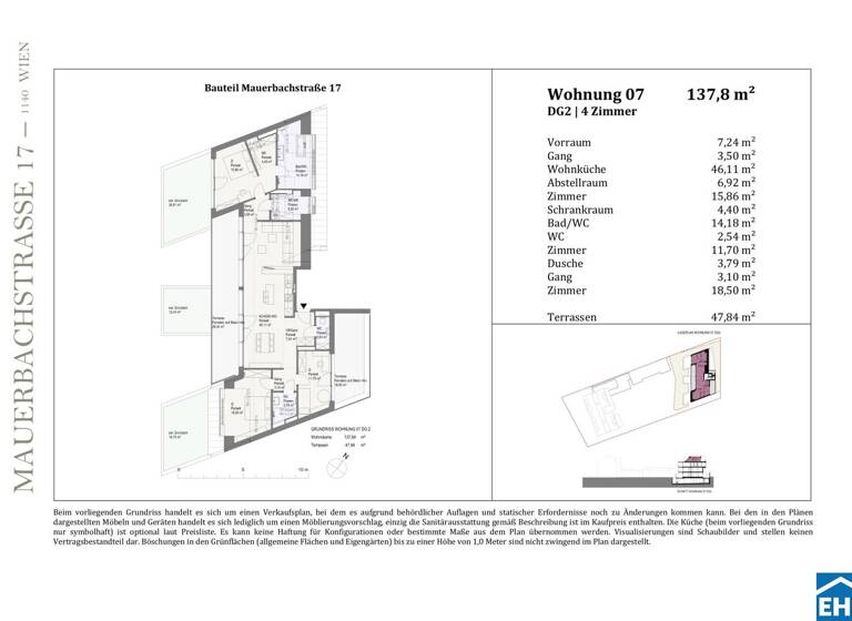 Wohnung zum Kauf - Erstbezug 1.099.000 € 4 Zimmer 137,8 m² 4. Geschoss Mauerbachstraße Wien 1140