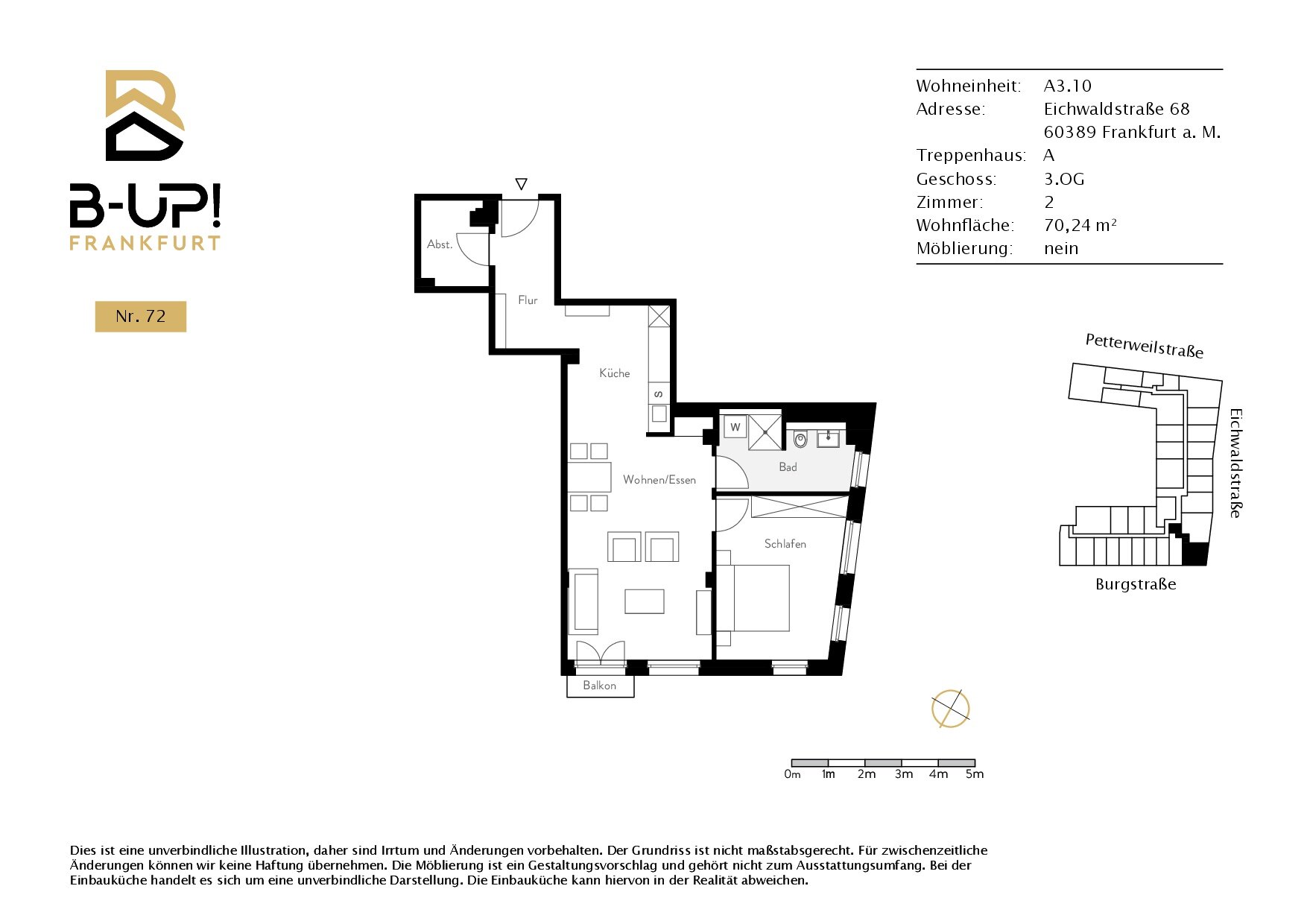 Wohnung zur Miete 1.650 € 2 Zimmer 69,1 m²<br/>Wohnfläche 3.<br/>Geschoss Eichwaldstraße 68 Bornheim Frankfurt am Main 60385