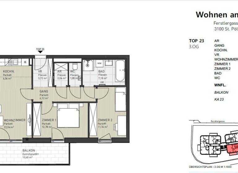 Wohnung zum Kauf 453.200 € 3 Zimmer 74 m² 3. Geschoss frei ab sofort Ferstlergasse 6 St. Pölten 3100