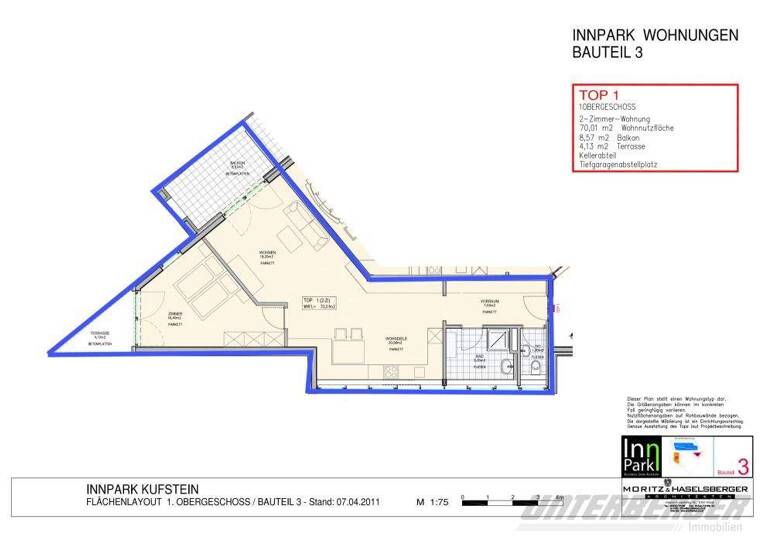 Wohnung zur Miete 1.155 € 2 Zimmer 70 m² Salurner Strasse 38, 38a und 38c Kufstein 6330