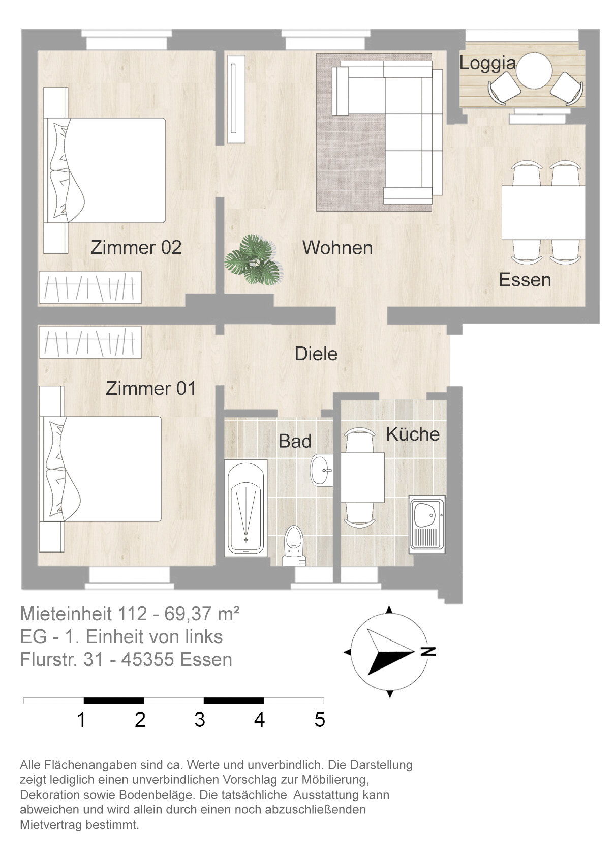 Wohnung zur Miete 625 € 3 Zimmer 69,4 m²<br/>Wohnfläche EG<br/>Geschoss 01.02.2025<br/>Verfügbarkeit Flurstr. 31 Borbeck-Mitte Essen 45355