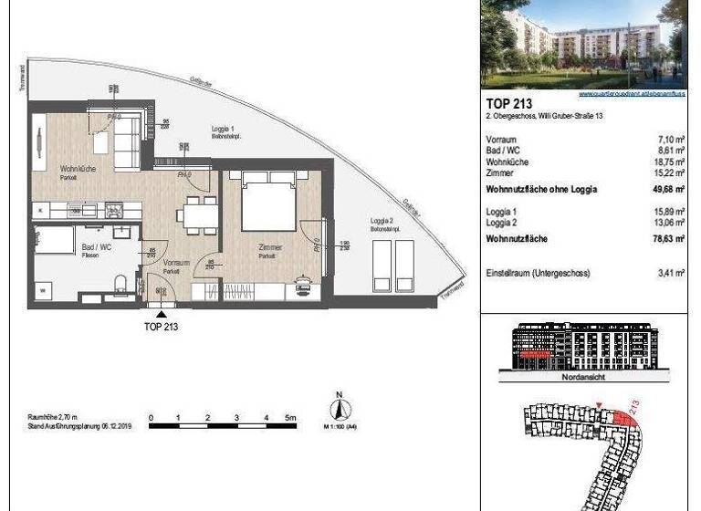 Wohnung zur Miete 802 € 2 Zimmer 49,7 m² 2. Geschoss Rennbahnstraße 2 St. Pölten 3100