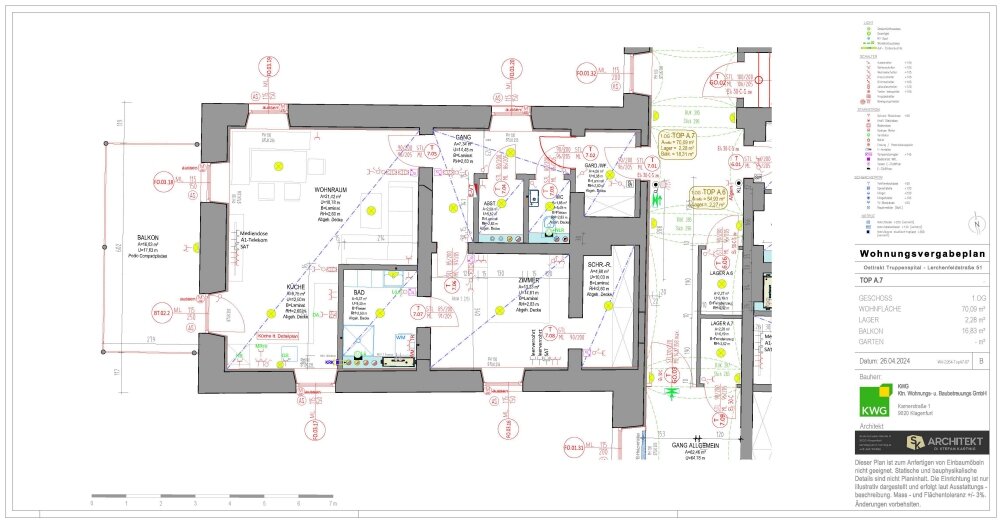 Wohnung zur Miete 1.071 € 2 Zimmer 70,1 m²<br/>Wohnfläche 1.<br/>Geschoss Villacher Vorstadt Klagenfurt am Wörthersee 9020