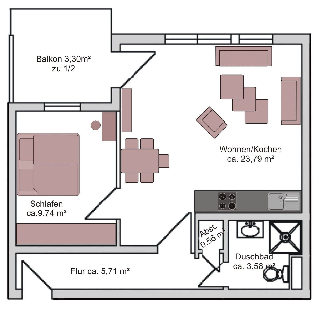 Studio zur Miete 510 € 2 Zimmer 47 m²<br/>Wohnfläche 1.<br/>Geschoss ab sofort<br/>Verfügbarkeit West Gießen 35398