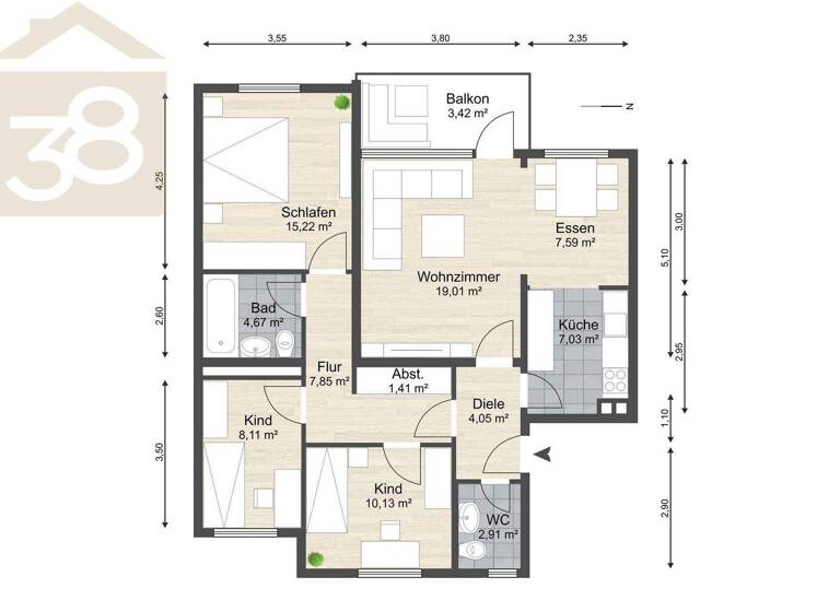 Wohnung zum Kauf 149.900 € 4 Zimmer 90 m² Detmerode Wolfsburg 38444