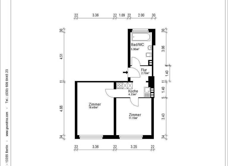 Wohnung zum Kauf 259.000 € 2 Zimmer 40,6 m² 1. Geschoss Barmbek-Süd Hamburg 22083