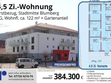 Wohnung zum Kauf provisionsfrei 384.300 € 4,5 Zimmer 122 m² EG frei ab sofort Hauptstr. 71 Blumberg Blumberg 78176