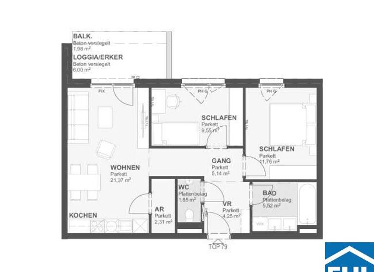 Wohnung zum Kauf - Erstbezug 401.100 € 3 Zimmer 61,8 m² 5. Geschoss Wien 1220