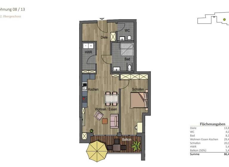 Wohnung zur Miete 1.050 € 2 Zimmer 86 m² Geschoss 2/21 Aulhausen Rüdesheim am Rhein 65385
