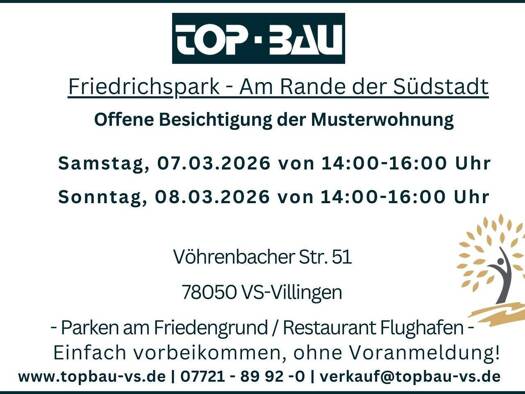 Wohnung zum Kauf - Neubau provisionsfrei 301.300 € 2 Zimmer 58,9 m² Vöhrenbacher Straße 47 Villingen Villingen-Schwenningen 78050