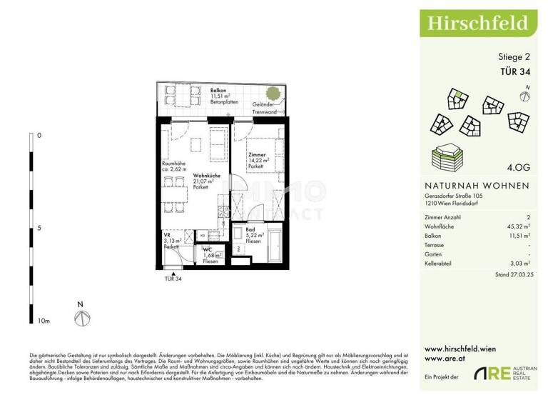 Wohnung zum Kauf - Erstbezug provisionsfrei 280.000 € 2 Zimmer 45,3 m² Wien 1210