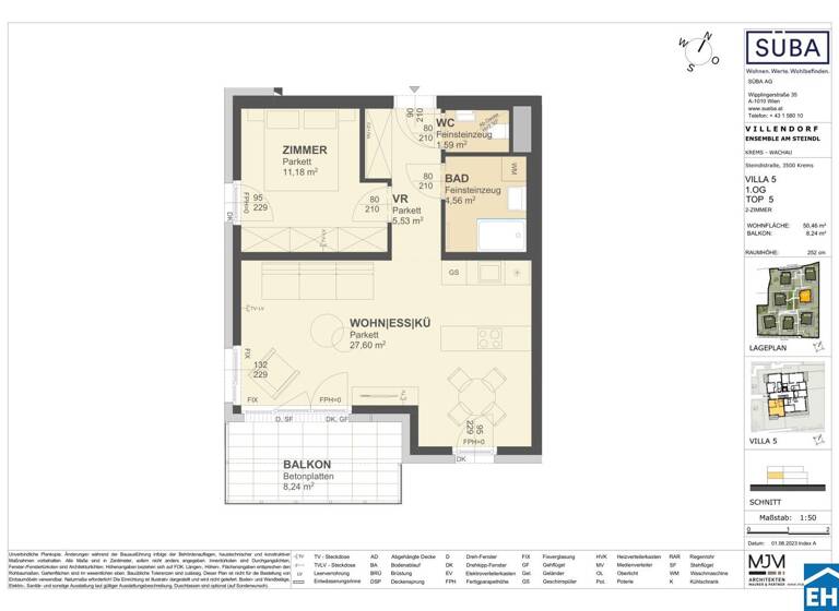 Wohnung zum Kauf - Erstbezug 277.000 € 2 Zimmer 50,5 m² 1. Geschoss Steindlstraße Krems an der Donau 3500