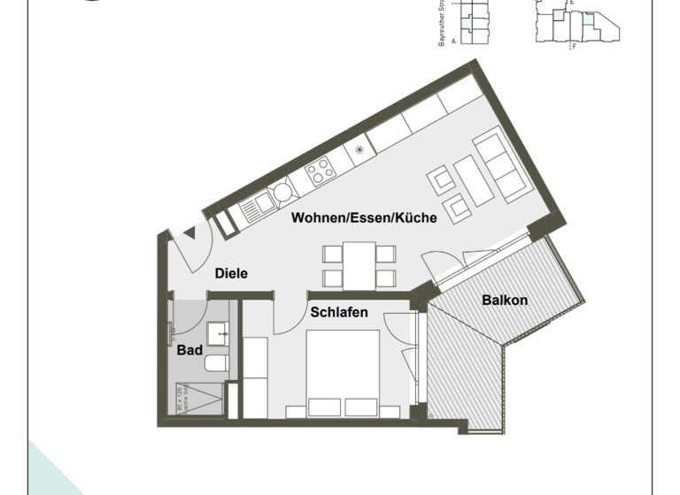 Penthouse zum Kauf 375.000 € 2 Zimmer 52 m²<br/>Wohnfläche Dachgeschoss, 5.<br/>Geschoss ab sofort<br/>Verfügbarkeit Bayreuther Straße 22 Rennweg Nürnberg 90489