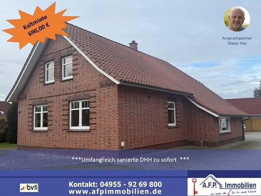 Doppelhaushälfte zur Miete 690 € 2 Zimmer 86,5 m² 250 m² Grundstück frei ab 01.05.2026 Flachsmeer Westoverledingen 26810