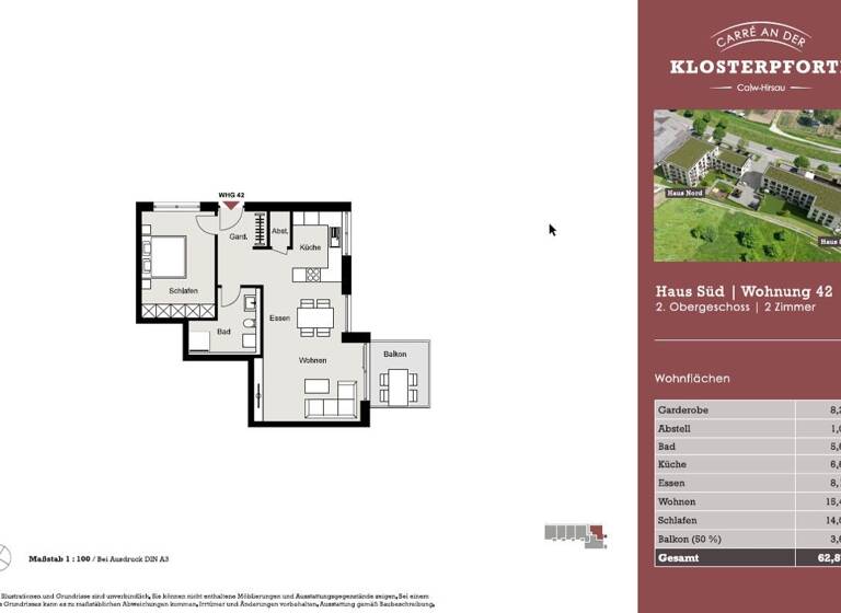 Wohnung zum Kauf 295.000 € 2 Zimmer 62,9 m²<br/>Wohnfläche 2.<br/>Geschoss Hirsau Calw 75365