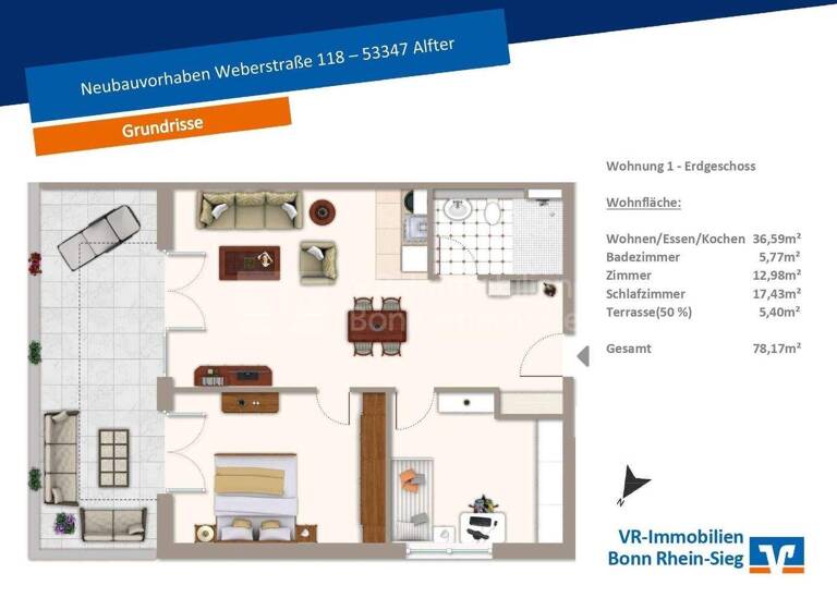 Wohnung zum Kauf - Erstbezug provisionsfrei 380.000 € 3 Zimmer 78,2 m² Weberstraße 118 Alfter 53347