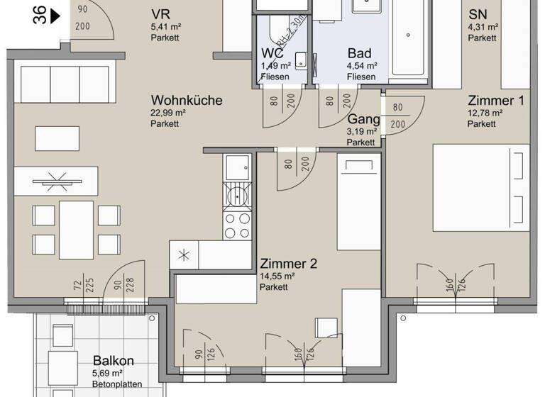 Wohnung zum Kauf - Erstbezug 519.000 € 3 Zimmer 69,3 m² 4. Geschoss Leystraße Wien 1200