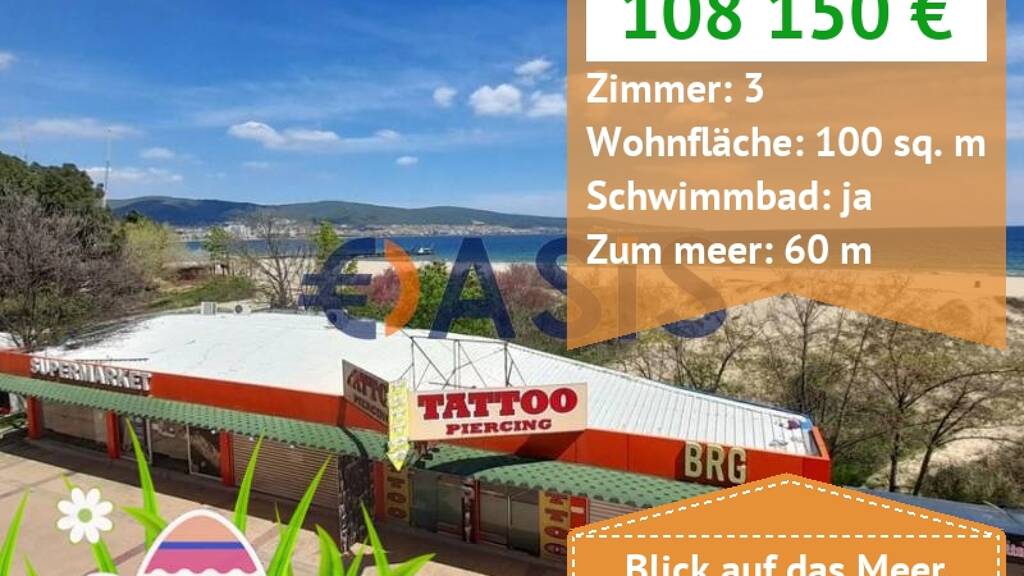 Studio zum Kauf provisionsfrei 108.150 € 3 Zimmer 100 m² 3. Geschoss Slanchev Bryag Sunny Beach 8240