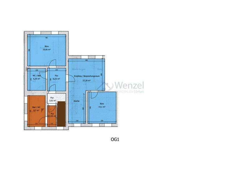 Bürofläche zur Miete 1.145 € 4 Zimmer 114,5 m² Bürofläche Bischleben-Stedten Erfurt 99094