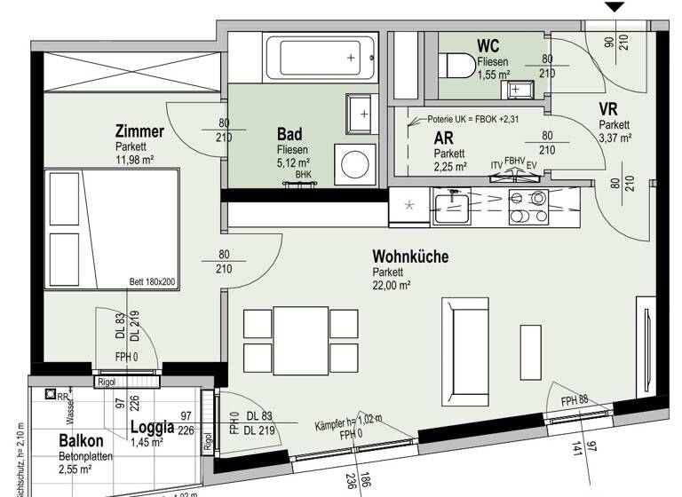 Terrassenwohnung zum Kauf - Erstbezug 348.100 € 2 Zimmer 46,3 m² 4. Geschoss Fahrbachgasse 6 Wien 1210