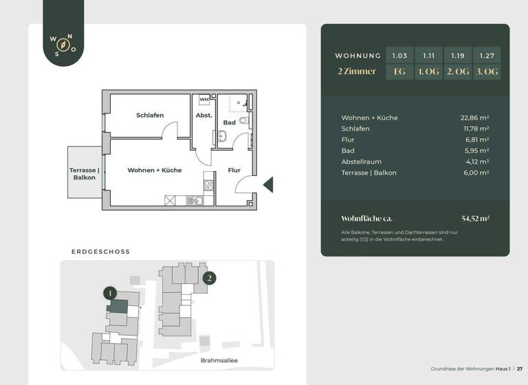 Wohnung zur Miete - Erstbezug 818 € 2 Zimmer 54,5 m² EG Brahmsallee 29a Winsen 21423