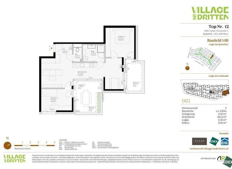 Wohnung zum Kauf - Erstbezug 525.000 € 3 Zimmer 66,1 m² 1. Geschoss Hilde-Güden-Promenade 11 Wien 1030