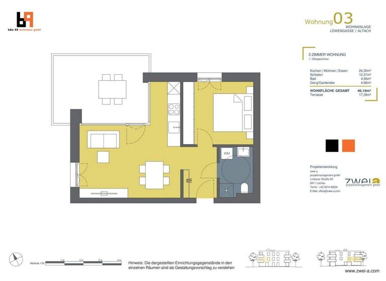 Terrassenwohnung zum Kauf - Erstbezug 342.000 € 2 Zimmer 46,2 m² 1. Geschoss Löwengasse Altach 6844