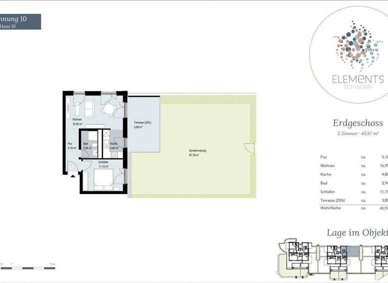 Wohnung zum Kauf - Erstbezug provisionsfrei 379.500 € 2 Zimmer 46 m² EG Alte Waisenstiftung 7 Werdervorstadt Schwerin 19055