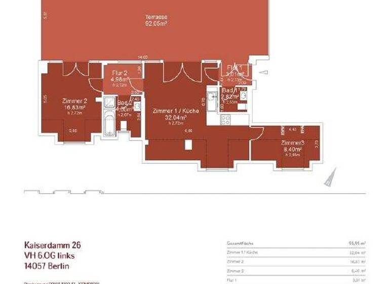 Wohnung zur Miete 1.536 € 3 Zimmer 96 m² frei ab sofort Kaiserdamm 26 Westend Berlin 14057