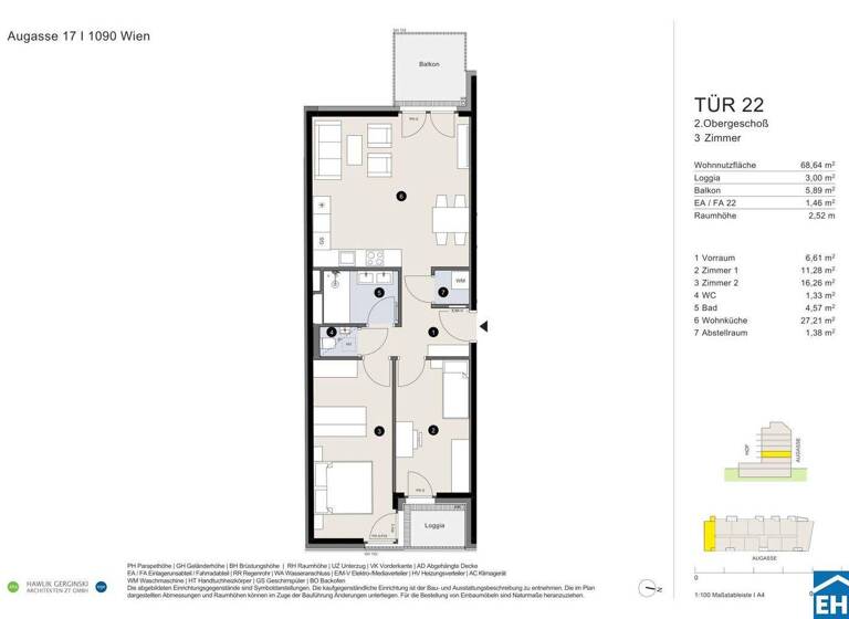 Wohnung zum Kauf - Erstbezug 652.900 € 3 Zimmer 68,6 m² 2. Geschoss Augasse Wien 1090