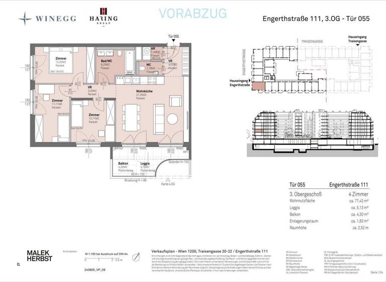 Wohnung zum Kauf - Erstbezug 460.900 € 4 Zimmer 77,4 m² 3. Geschoss Traisengasse 20-22 Wien 1200