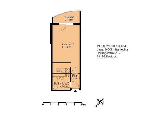 Studio zur Miete 205 € 1 Zimmer 29,5 m² 6. Geschoss frei ab 30.03.2026 Berringerstraße 3 Dierkow-Neu Rostock 18146