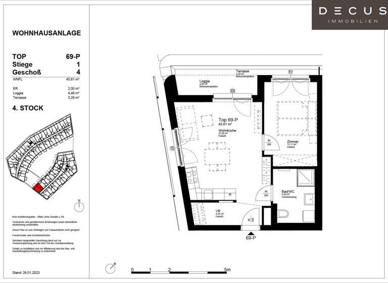 Wohnung zur Miete 714 € 2 Zimmer 45,6 m² 4. Geschoss Wien 1220