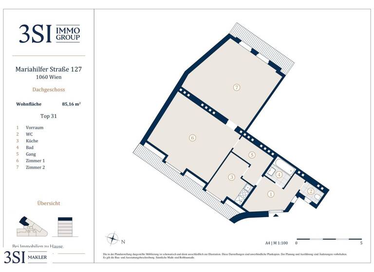 Wohnung zum Kauf 379.000 € 3 Zimmer 85,2 m² 5. Geschoss Mariahilfer Straße 127 Wien 1060