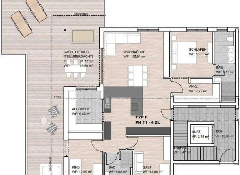 Penthouse zum Kauf - Erstbezug 630.000 € 5,5 Zimmer 168 m² 2. Geschoss frei ab sofort Mindersdorf Hohenfels 78355
