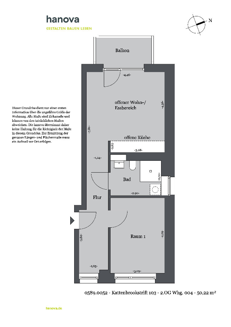 Wohnung zur Miete 613,37 € 2 Zimmer 50,9 m²<br/>Wohnfläche 2.<br/>Geschoss Kattenbrookstrift 103 Bemerode Hannover 30539