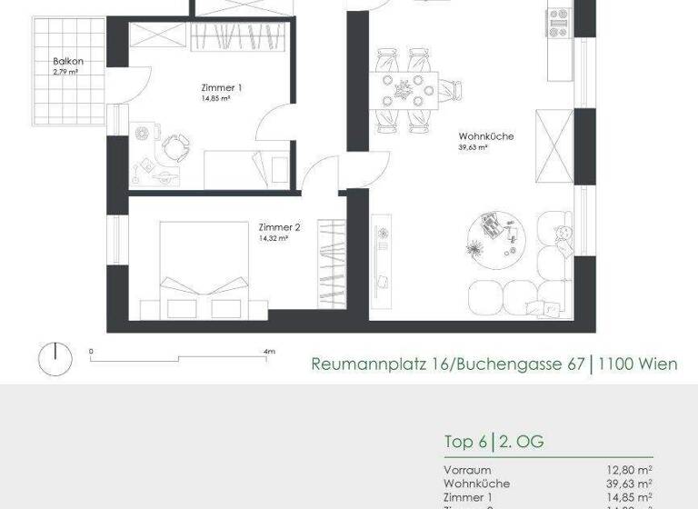 Wohnung zum Kauf 389.000 € 3 Zimmer 86,6 m² 2. Geschoss Buchengasse 67 Wien 1100