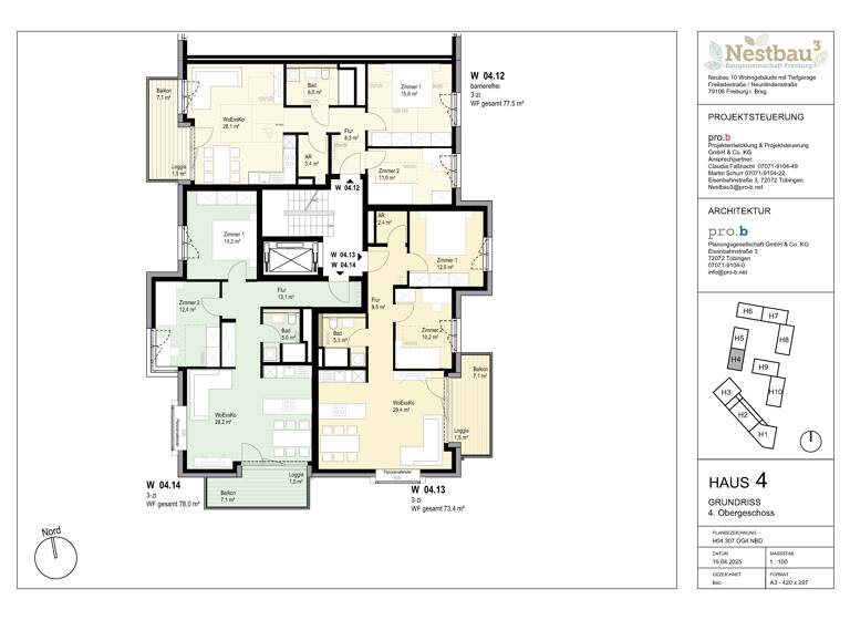 Wohnung zum Kauf provisionsfrei 514.500 € 3 Zimmer 73,4 m²<br/>Wohnfläche Dachgeschoss, 4.<br/>Geschoss ab sofort<br/>Verfügbarkeit Brühl Freiburg im Breisgau 79106